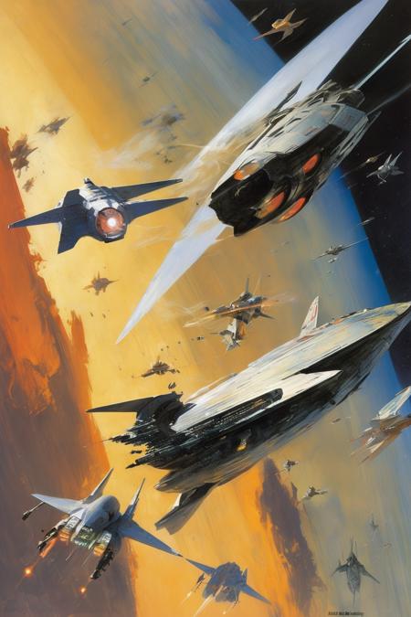 00156-2173893044-John Berkey Style - spacecraft fighter battle scene between sleek modern fighter in john harris spaceship style, and a spaceship.png